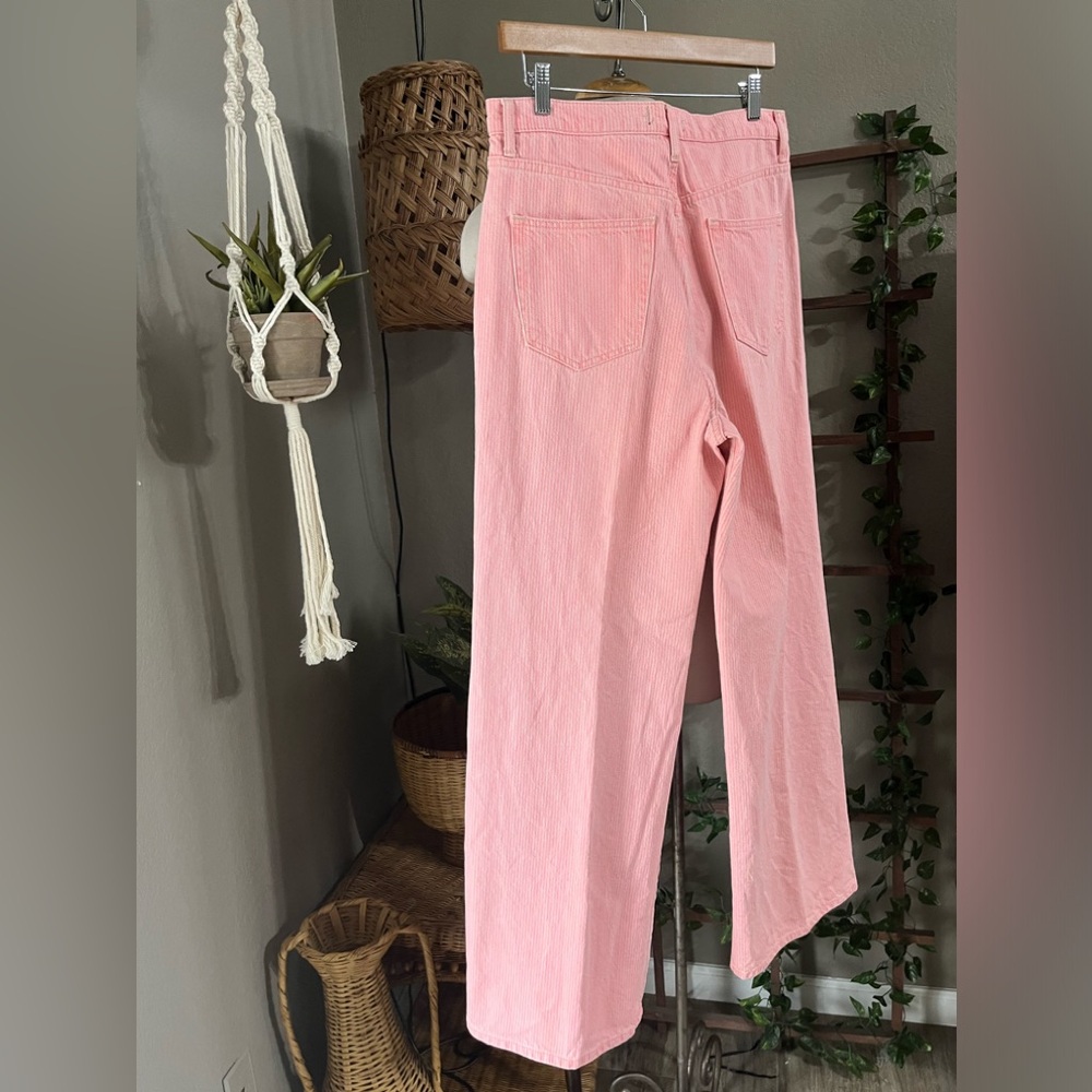 ▪️Free People High Rise Pink Pinstripe Striped Astoria Wide Straight Leg - Picture 12 of 15